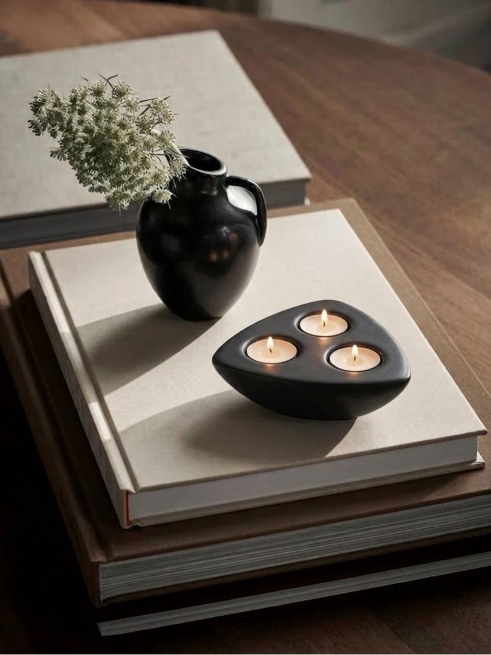 Black Ceramic Tri-Tea Light Holder - Home Accents